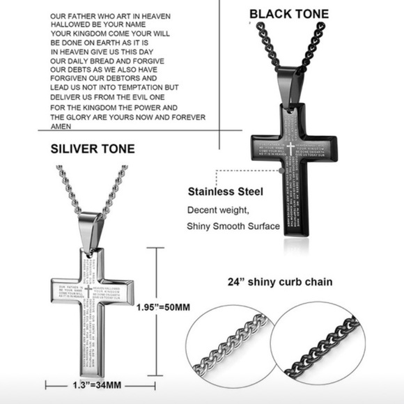 UNISEX BLACK NECKLACE WITH  CROSS PENDANT. - Picture 7 of 8